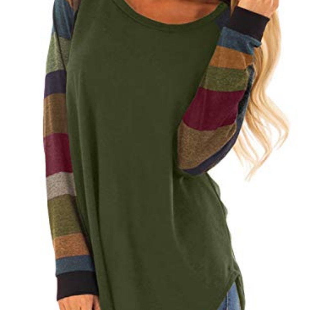 Dark Olive Green Color Block Sleeve Top - Picture 2 of 4
